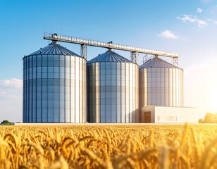 Grain silos in a golden field