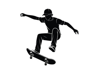 Fototapeta premium Silhouette of skateboarder performing an ollie