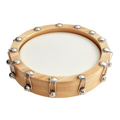 Wooden tambourine top view isolated on transparent background