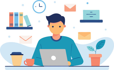 Naklejka premium illustration of a man working in office