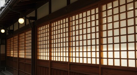 日本の伝統的な格子戸の壁の風景