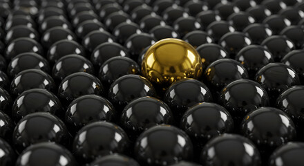 Obraz premium Standout Gold Sphere Amidst Black Spheres in a Contrasting Pattern with Studio Lighting