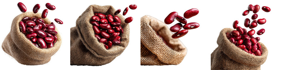 Fresh Red Kidney Beans Poured from Burlap Sacks with Natural Ingredients Background