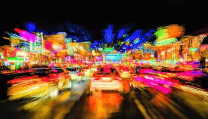 Colorful night city lights blur
