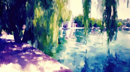 Colorful park lake scene