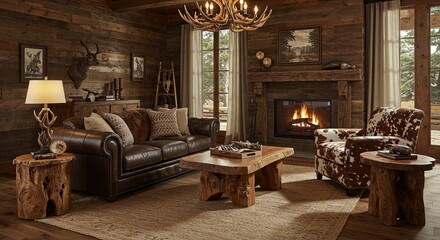 Rustic living room interior design with cozy atmosphere