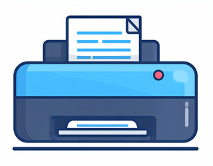 Flat Vector Icon of a Printer Printing Document, Isolated White Background
