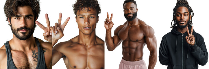 Athletic Man Engages in Cardio Workout While Giving Peace Sign to Camera