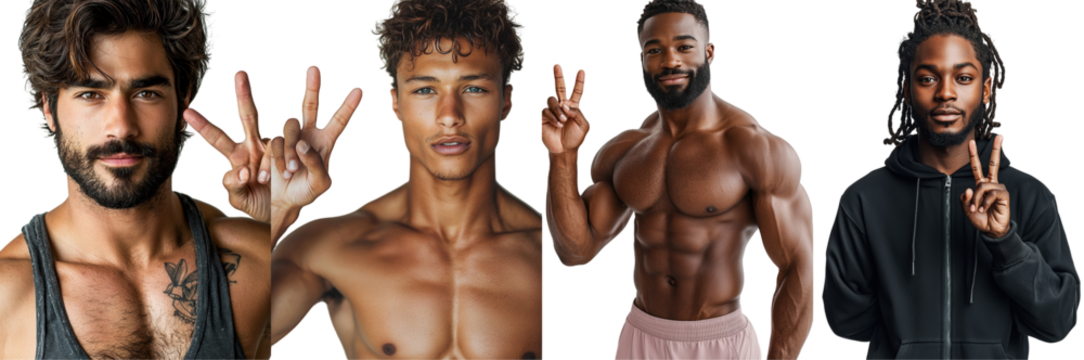 Athletic Man Engages in Cardio Workout While Giving Peace Sign to Camera