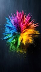 Colorful powder explosion on dark surface