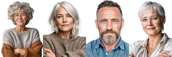 Diverse Portraits of Happy Adults at Different Ages with Unique Hairstyles and Expressions