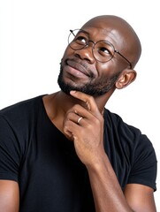 A man looking up with a sense of wonder, medium closeup, isolate on white background