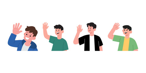 flat illustration of teenage boy waving hand