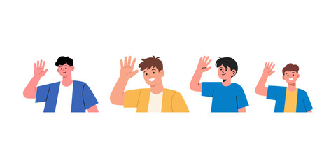 flat illustration of teenage boy waving hand