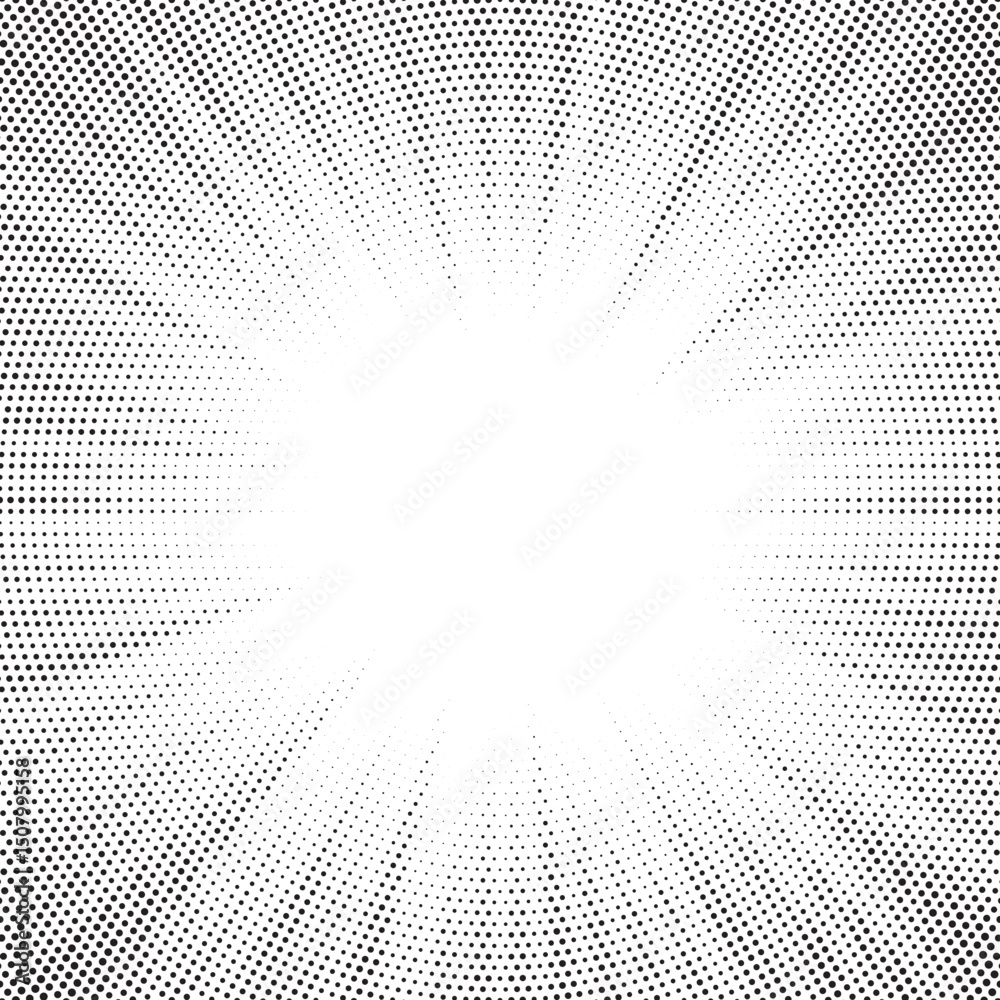 Fototapete Halftone gradient sun rays pattern. Abstract halftone vector dots background. monochrome dots pattern. Vector background in comic book style with sunburst rays and halftone. Retro pop art design.