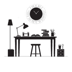 Vector Silhouette of Table with Luxury Watch | Clean Furniture Illustration on White Background