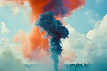 Colorful smoke plumes against a vibrant sky