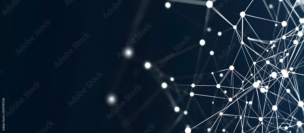 Poster abstract network connection concept digital structure with white dots on dark background representin