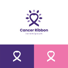 cancer awareness ribbon logo with growth leaf