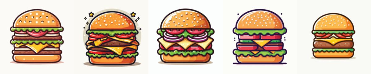 vector set of delicious burger dishes