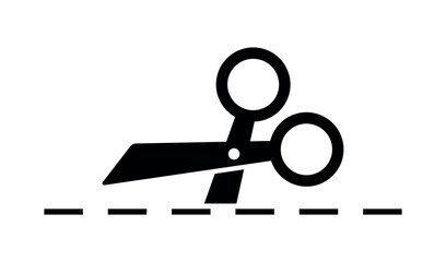 Paper Cutting Scissors Icon, Vector Shears with Dotted Cut Line, Trim Tool Symbol for Craft, Edit, DIY, and Design Interfaces