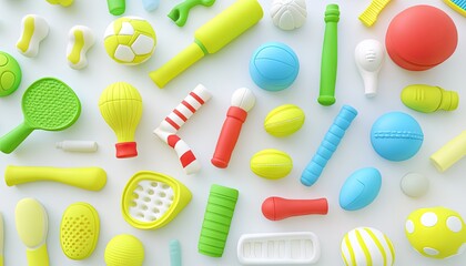 Colorful sports and play items on white background