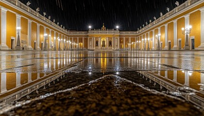 Nighttime plaza reflection