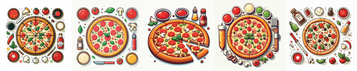 vector set of delicious pizza dishes