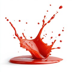 A vibrant splash of red paint on a white background creating an artistic expression.