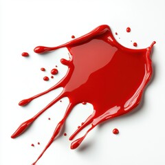A vibrant splash of red paint on a white surface, showcasing artistic expression.