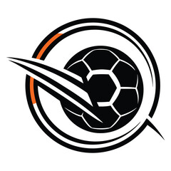Obraz premium Soccer ball on an orange circle. Vector illustration of a soccer ball.