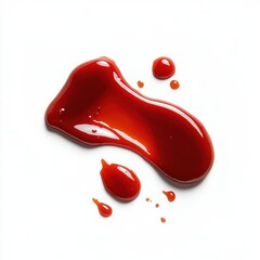 A vibrant splash of red sauce on a clean white surface, showcasing texture and shine.