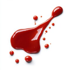 A vibrant splash of red sauce on a white background, perfect for culinary visuals.