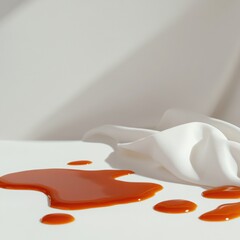A vibrant splash of sauce on a white surface, creating an abstract food art scene.