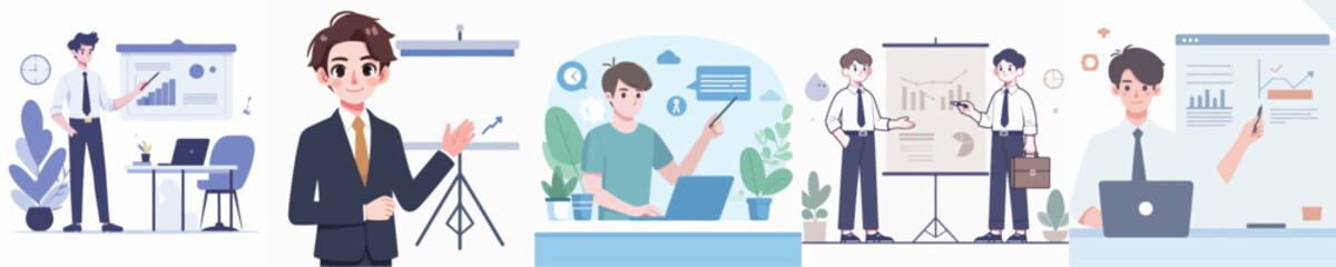 vector of young man making a presentation