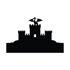 Obraz premium Dragon silhouette, Dragon head, dragon wings silhouette