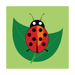 Fototapeta premium Stylized illustration of a ladybug resting on a green leaf on a light green background