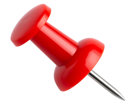 Angled Red Pushpin Lying on Side, Transparent PNG for Design Use