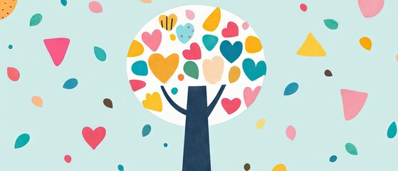 Colorful tree with hearts and shapes
