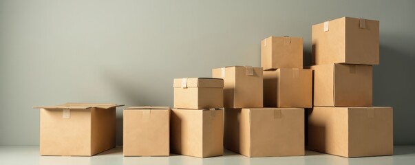 Neatly stacked moving boxes, ready for transport , relocation, shipping