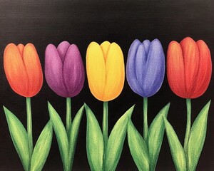 Colorful tulips in a row