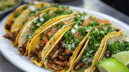 Plate of fajita tacos with pico de gallo