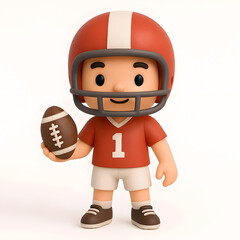 Cute cartoon of a American Football player. 3D character illustration, minimal style, isolated on white background.