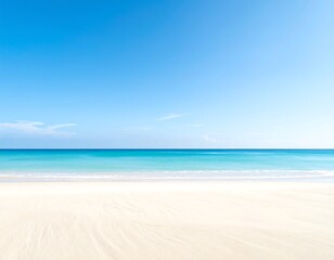 Fototapeta premium Serene beach scene, clear blue sky, turquoise water, and pristine white sand