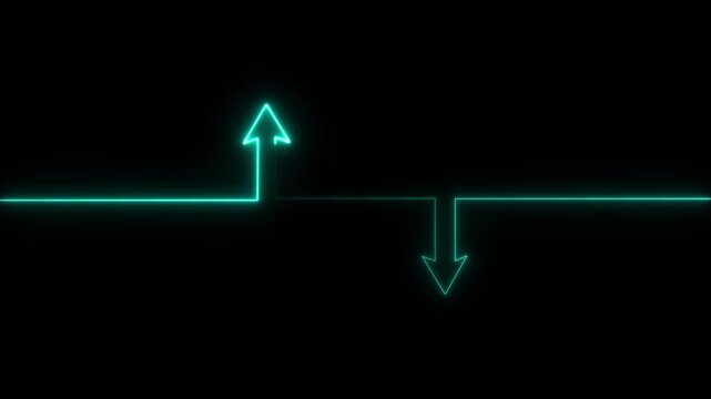 Neon line icon and up down arrow isolated on transparent black background. abstract glowing dynamic neon arrow icon animation background.