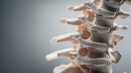 Human spine model with damaged vertebrae, close-up view of injury area for medical education and healthcare concepts, anatomical study of vertebral column and spinal disorders.