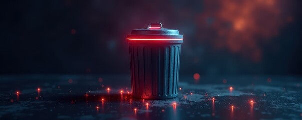 Empty digital trash can, glowing screen showcasing ample free space, digital, garbage