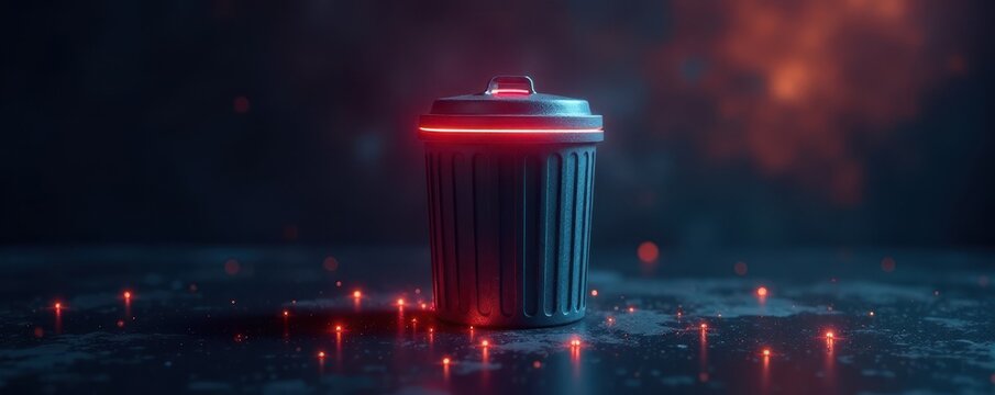 Empty digital trash can, glowing screen showcasing ample free space, digital, garbage