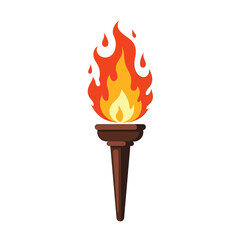 Cartoon Torch with Bright Orange and Yellow Flames Illustration, Symbol of Inspiration and Guidance
