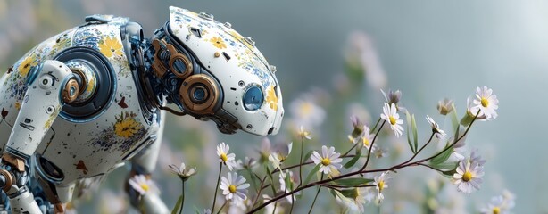 AI-powered education Robot with Artistic Design Surrounded by Delicate Wildflowers ai kids education pastel learning character cute ai series